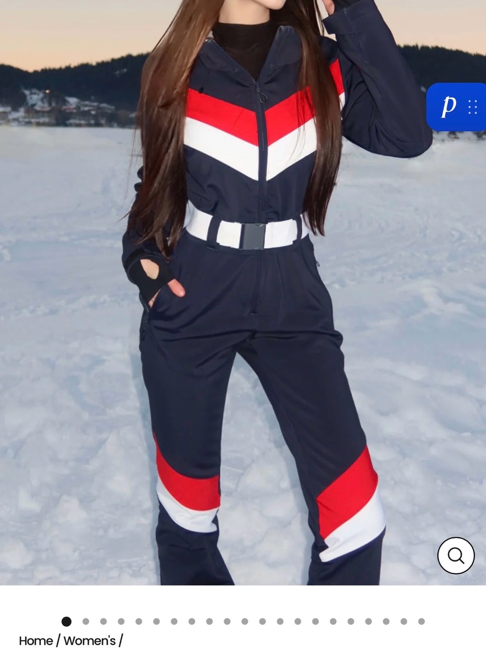 Navy Colorblock Women's Ski Jumpsuit with Red & White Accents